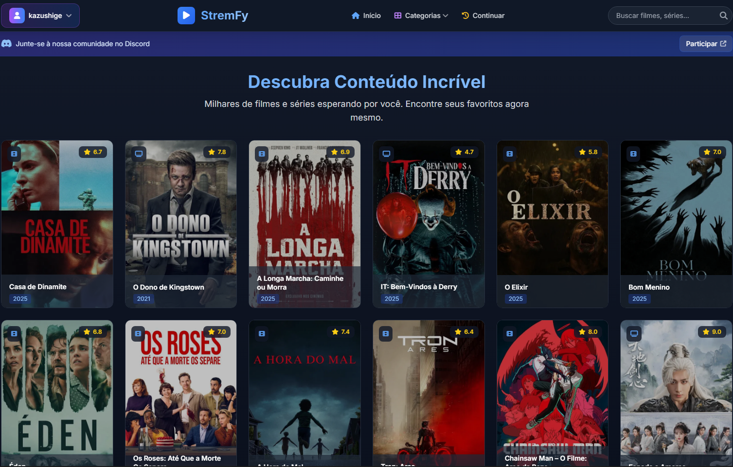 Stremfy Screenshot do projeto Stremfy - Plataforma de streaming de vídeo em tempo real com transcodificação, player adaptativo e sistema de autenticação completo.